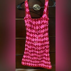 RIVER ISLAND pink check sequin body-con mini dress